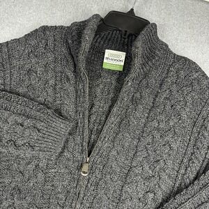 Shannon Sweater Mens XL Gray 100% Wool Full Zip Mock Neck Cable Knit Ireland